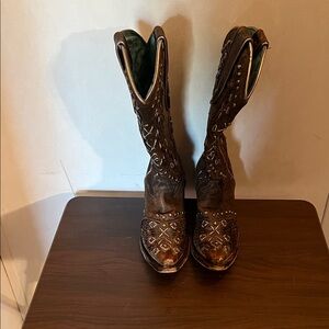 Studded Brown Leather Heeled Boots